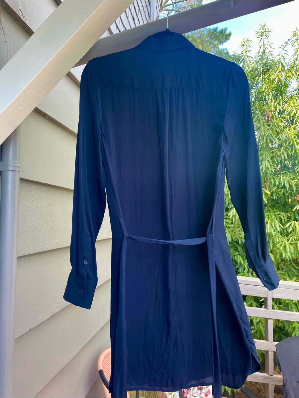EUC Quince Washable Silk Shirtdress - navy, small, sold-out